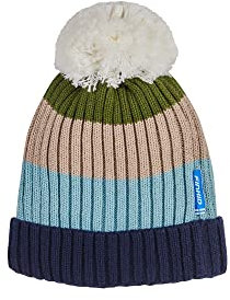 Finkid Pompula Gestreift-Bunt-Blau - Warme Kinder Grobstrick Bommelmütze, Größe M - Farbe Bronze Green - Navy