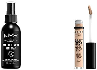 NYX Professional Makeup Spray Fixateur, Tenue Longue Durée, Fini Mat, 60 mL & Anticernes/Correcteur - Can't Stop Won't Stop Contour Concealer - Vanille