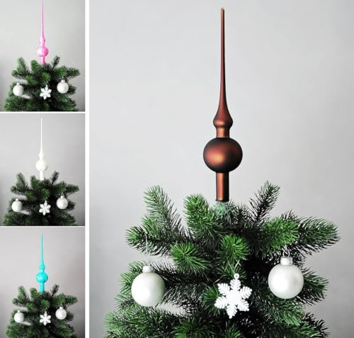 JACK Christbaumspitze Spitze Glas 28cm Eislack Glanz Matt Baumspitze Mundgeblasen Box, Farbe:Braun Matt