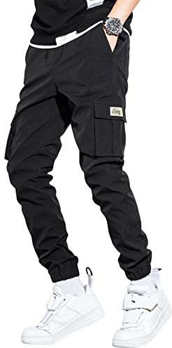 Elegancity Mens Cargo Trousers Casual Jogger Work Pants Regular Fit Drawstring Sweatpants Sports Bottoms with Pockets (38-46)