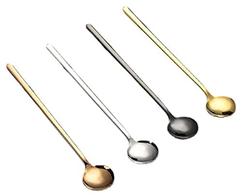 Lot de 10 petites cuillères rondes en acier inoxydable 304 à long manche - Pour café, dessert, thé, lait, etc. - 15 cm - Argenté