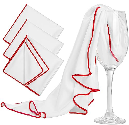 VEVOQIM 3 Stück Groß Mikrofaser Poliertuch für Glas,60 x 42cm Glaspoliertücher Spiegeltuch,Putztücher Streifenfrei Fusselfrei Poliertücher Hochglanzoberflächen,Weiß Weingläser Tücher Mit Rotem Rand