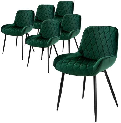 ML-Design Set om 6 Matrumsstolar Matrumsstol med ryggstöd och armstöd, mörkgrön, sammetssits, metallben, köksstolar Vardagsrumsstolar Klädda stolar Pallar