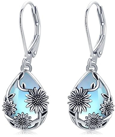 Moonstone/Turquoise Leverback Earrings 925 Sterling Silver Teardrop Dangle Drop Earrings Jewellery Gifts for Women Girls