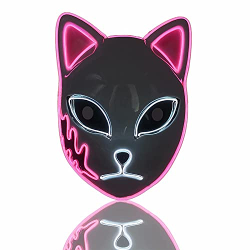 XehCaol Lot de 3 Masque Demon Slayer，Deguisement Japonais Démon Oni Masque Led Lumineux ，Masque de Renard BrillantPour Halloween Cosplay Props