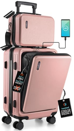 TRAVELARIM 20 Inch Carry On Luggage 22x14x9 Airline Approved, Carry On Suitcase with Wheels, Hard-shell Carry-on Luggage, Durable Luggage Carry-On, Pink Small Suitcase with Cosmetic Case