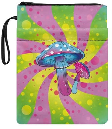 NETILGEN Pilzgrün Rosa Buchschutz Tasche mit Reißverschluss für Frauen Männer Kinder waschbare Buchhüllen für Buchliebhaber Taschenbücher Hardcover Notizbuch Bibel Journal Lehrbücher
