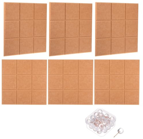 PATIKIL Tableau D'Affichage en Feutre 12X12 6 Paquets de Carreaux de Feutre Carrés Auto-Adhésifs Texturés pour Panneaux Acoustiques Avec 30 Punaises, Brun Clair