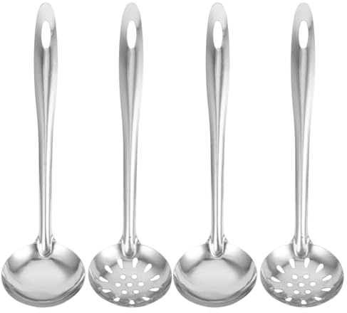 LALAFINA 4-Teiliges Edelstahl Suppenkelle & SchaumlöFfel Set – 2x SuppenlöFfel & 2x SchlitzlöFfel (27cm) – Rostfreies Servierbesteck FüR Hot Pot, Ramen, Suppen & Fondue