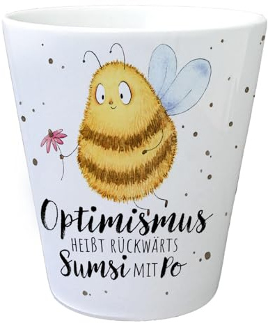 speecheese Pummel Biene Blumentopf mit Spruch Optimismus heißt rückwärts Sumsi mit Po EIN bunter Pflanzentopf für die Fensterbank Motiv Hummel Übertopf Frauen Geburtstag Keramik Frühlings