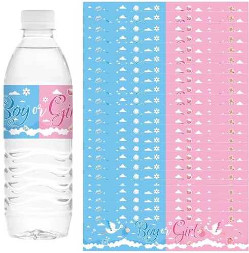 Sanfly 24 Pcs Género Revelan Pegatinas De Botellas De Agua, Etiquetas De Botellas De Agua De Niño O Niña, Envolturas De Botellas De Fiesta De Baby Shower Pegatinas para Género Revelar