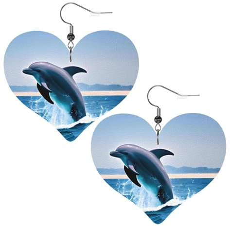 HYTTER Boucles d'oreilles pendantes tendance en forme de dauphins sautant en forme de dauphins - Élégantes et belles - Légères pour femmes et filles, taille unique, Cuir