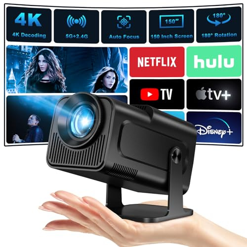 Mini Beamer Full HD 4K, WiFi 6, BT5.0, Android 11.0, 150 Zoll, 360° Schwenkbar