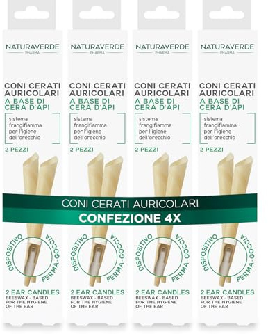 Naturaverde | Pharma - Coni Auricolari Cerati per le Orecchie a Base di Cera d'Api per Pulizia Orecchie, 4 Confezioni da 2pz