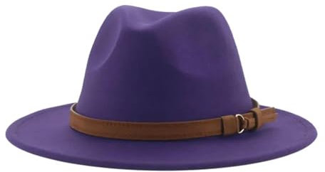 Fedora Trilby Filzhut Hut Fedora-Hüte Für Damen Und Herren Breite Krempe Solide Damenhüte Bandgürtel Klassische Formelle Hüte 52–54 cm (Kinder) Lila