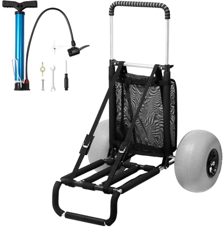 VEVOR Strandvagn med stora hjul för sand, lastdäck 76 x 39 cm, med 30 cm bollhjul, 75 kg lastkapacitet, hopfällbar sandvagn, justerbar 69–114 cm/H