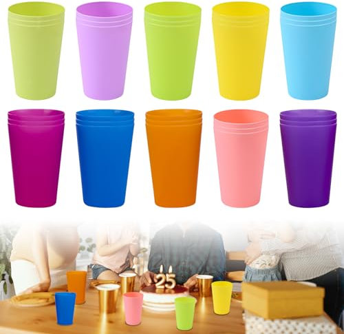 Set di 30 bicchieri di plastica colorati, 260 ml, in plastica, riutilizzabili, in 10 colori, tazze per bambini, feste all'aperto, picnic, campeggio, viaggi, cucina