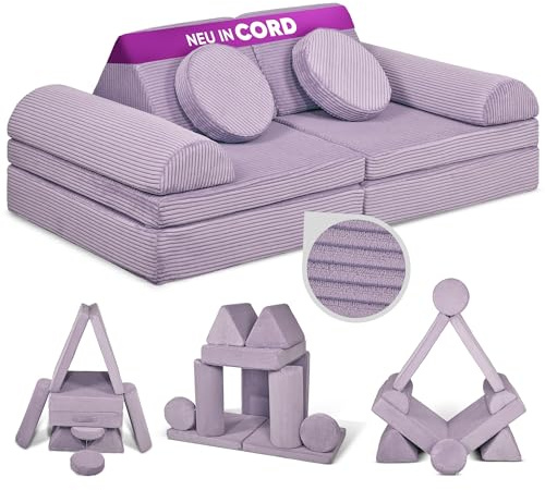 Linodino® Spielsofa Cord, Kindersofa-Bausteine, Kindercouch, Stapelsteine | Oeko Tex & spiel gut, formstabil & langlebig, waschbare Bezüge, wasserfeste Unterbezüge, verstärkte Nähte & Tragegriffe