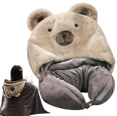 Manta de almohada de viaje 2 en 1, almohada de viaje con capucha, almohada de cabeza de viaje y cobija, accesorios de viaje para avión, viaje en coche, vuelo largo, uso como almohada para la cabeza
