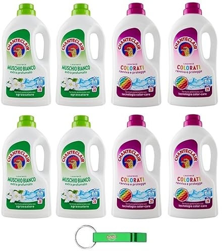 8x Chanteclair Lavatrice Testpaket Weißer Moschus + Colorati - Flüssigwaschmittel für die Waschmaschine - Waschmittel 28 Wäschen 1260ml + Beni Culinari Kostenloser Schlüsselanhänger