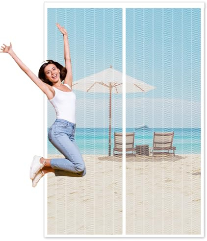 Magnetic Fly Screen Door,Fly Screens for Doors,Heavy Duty Bug Mesh Curtain with Powerful Magnets,Anti Mosquito Mesh Fly Curtain,Fly Nets for Doors Without Drilling,Keep Fly Bug Out,130x200cm,White