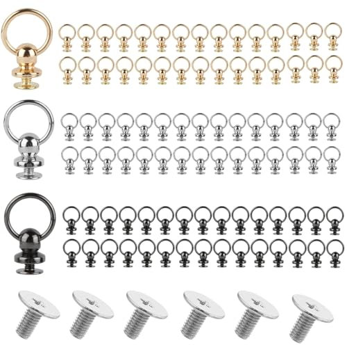 Head O Ring Schraubnieten, 1x1,5x0,8cm Kopf Button Stud Nieten, 90 Stück Metallknopfnieten, Druckknöpfe, DIY Leder Craft Metallniet, für Leder Geldbörsen, Handytaschen, Kleidung (Gold,Silber,Schwarz)