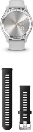 Garmin vívomove Trend, Stylish Hybrid Smartwatch with up to 5 days battery life, Mist Grey & Quick Release Band (20 mm) - Black