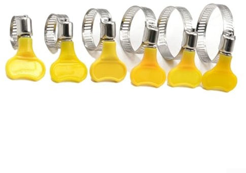 Gelbe verstellbare Schlauchschellen, 10 Stück, 10, 38 mm, zuverlässig und stabil (10 Stück 10–16 mm)