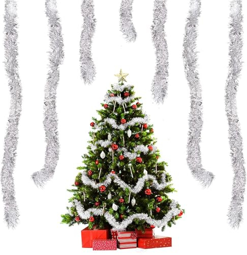 Forhome 10 Stück x 2M Weihnachten Lametta Girlande,Metallische Lametta Girlanden, Weihnachtsbaum Hängende Dekorationen,Lametta Weihnachtsbaum Für Weihnachten,Halloween,Hochzeit,Partydekoration (Weiß)