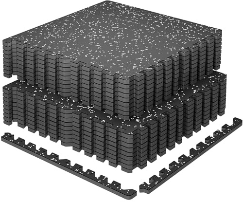 SUPERJARE 0.79'' Extra-Thick Exercise Equipment Mats, 18 Pcs 72 Sq Ft Rubber Top Floor Tiles with High Density EVA Foam, Interlocking Gym Flooring for Home Gym, Workout Mat, Black/Grey