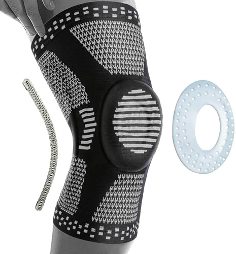 360 RELIEF Kniebandage Damen und Männer Kniestütze mit Gelenk Stabiliserung | 1 Stück Kompressionsbandage Gel-Polster für Meniskus, Sport, Joggen, Kraftsport, Laufen - Patella Knieschützer M Schwarz