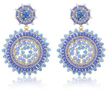 Blaue Perlenohrringe für Frauen, Statement-Sommer Strand-Bohemia Ohrringe als Geschenk, Lehrertag