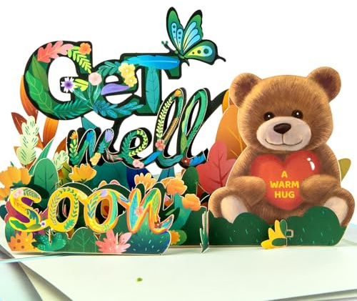 Gute Besserung Bärenumarmung Pop Up Grußkarten mit leerer Notizkarte und Umschlag, zur Feier von Liebe, Feiertag, Geburtstagen, Jahrestag, Mitgefühl, Genesung, Ruhe, Entspannen, Sich erholen