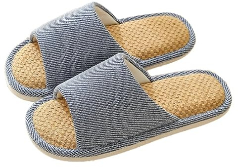 JIJIe Pantoufles en lin pour homme et femme, pantoufles à bout ouvert pour la maison, la chambre à coucher, bleu marine, 42/43 EU