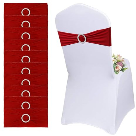 QeeFop 50 Stück Elastische Stuhl-Schärpen mit Schnalle und Schleife, Stuhlschärpen Stuhlhussen Feier Dekoration für Hochzeit, Bankett, Party, Empfang, Geburtstagsfeier (Burgunderfarben) | Stuhlhussen, Bänder, Stuhlbänder, Dekoration für Hochzeit, Empfang, Babyparty, Bankett, Geburtstag, 35 x 13 cm, Burgunderrot