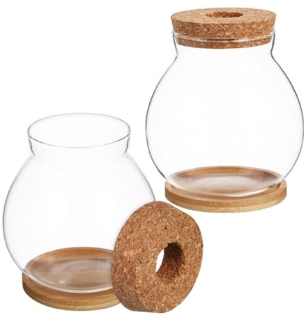 HANABASS 2sets Idroponico in Vetro Trasparente Per Composizioni Floreali Con Piattino in Bambù Per Piante Da Per Piante Acquatiche Adatto Per Scrivanie e Case