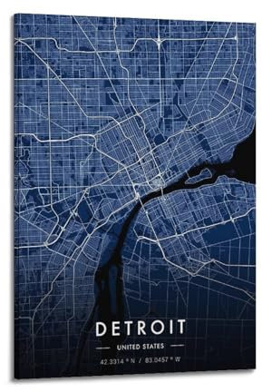 DGYKJTYDW Póster decorativo de mapa de la ciudad de Detroit, póster decorativo para pared e imagen artística moderna para decoración de dormitorio familiar, 20 x 30 pulgadas (50 x 75 cm)