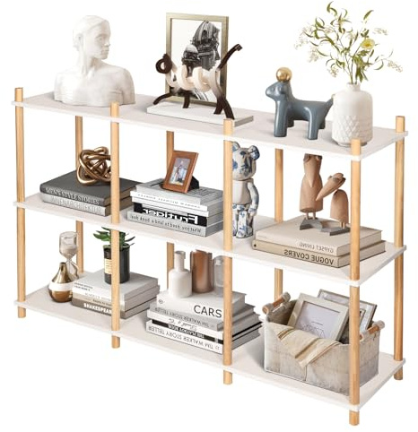 YGYQZ raumteiler Regal, weiß bücherregal mit 3 Ebenen, Holz offenes Standregal mit 6 Fächern für Wohnzimmer, Schlafzimmer, Arbeitszimmer