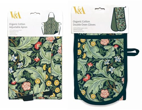 Museums & Galleries Double Oven Glove and Apron Set - V&A Museum 'Leicester Wallpaper' - Organic Cotton - Artistic Botanical Design - Stylish Kitchenware
