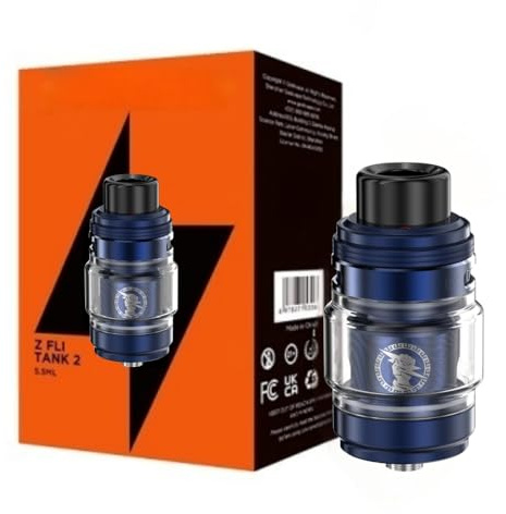 For Geekvape Z Fli Tank 2 Atomizador 5,5 ML (Azul Tinta) Z Coil 0,15Ω/0,4Ω Preciso control de flujo de aire Actualización Flip Top Cap A prueba de fugas Excepcional sabor Original - No Nicotine