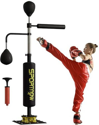 SPORTNOW Boxsack freistehend 140-205cm aufblasbarer Standboxsack mit Pumpe, Saugfuß 2 Reflexsbälle Punchingball Set höhenverstellbar Kickboxsack Speed Ball für Erwachsene Jugendliche Krafttraining