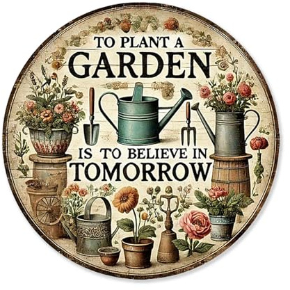VGRDTW Garden Signs, Garden Plaques for Outside, Wall Plaques, Wooden Circular Rustic Home Decor Plaque, Outdoor Indoor Hanging Ornament for Patio, Yard, Farmhouse Style
