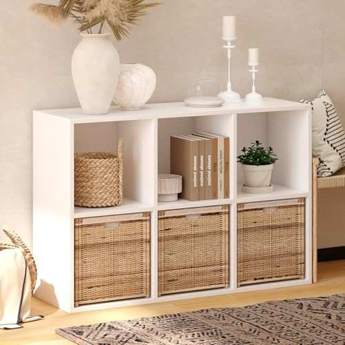 NewBeth Bücherregal mit 6 Fächer, Bücherschrank, Holzregal, Würfelregal | Standregal für Wohnzimmer, Schlafzimmer, Homeoffice (Weiß, 6 Fächern（35T x 107,6B x 72,2H cm）)