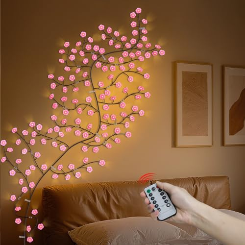 SoulBay Cherry Blossom Tree Lights, 2.3M 144 LED Cherry Blossom Branch Lights with Remote Timer, USB Rechargeable Battery Operated Fairy String Lights for Wall Bedroom Hallowen Christmas Decorations