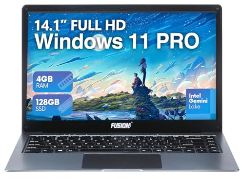Fusion5 14.1 Full HD Windows 11 Professional Laptop - 4GB RAM 128GB Storage, Dual-Band WiFi, Integrated Webcam - A90B+ Pro, 14 Inch Lightweight Laptop, HDMI, USB 3.0, Expandable Storage