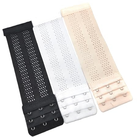 OHEETU BH-Verlängerungen mit 3 Haken und 3 Reihen elastischen Rückenband-Verlängerungsriemen für Damen, 20 cm lang, Schwarz + Weiß + Hautfarbe, 3 Stück