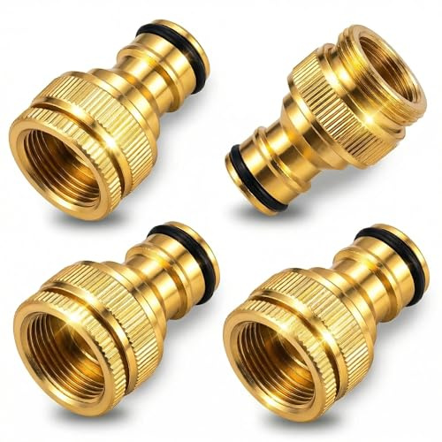 4 x conector de manguera de latón, 1/2 y 3/4 2 en 1 rosca interna para conexión de manguera de jardín, adaptador de grifo manguera de jardín para conexión de grifería accesorios de jardín/sanitario