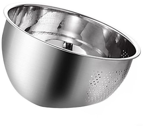 Tazón de lavado de arroz de acero inoxidable multifunción con colador colador diseño para drenar, enjuagar y sostener arroz, verduras, frutas y legumbres (304 material 26 cm)