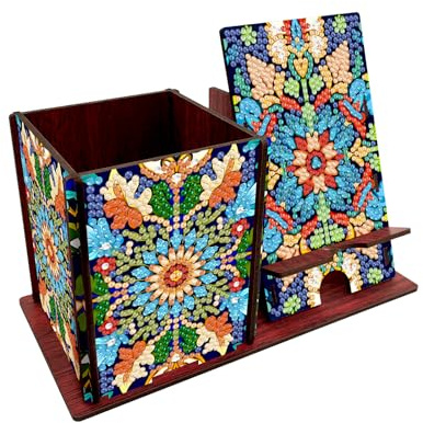 CXINLky Diamond Art Painting Set di portapenne fai da te con supporto per cellulare, regalo per cancelleria 03 mandala