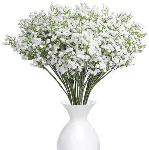 16 Stück Schleierkraut Künstlich, 28CM Weiße Kunstblumen, Hochwertige Fake Blumen Deko, Künstliche Blumen, für Hochzeit Brautstrauß Vase Tischdeko, Wohnaccessoires, Festival Dekoration